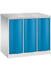 C+P Garderobenschrank Resisto, 3 Abteile, 3 F&auml;cher, B 1148 x T 640 x H 1077 mm, Lichtgrau/Lichtblau