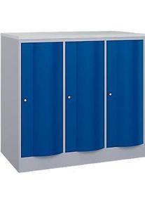 C+P Garderobenschrank Resisto, 3 Abteile, 3 F&auml;cher, B 1148 x T 640 x H 1077 mm, Weissalu/Enzianblau