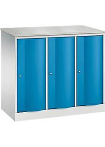 C+P Garderobenschrank Resisto, 3 Abteile, 3 F&auml;cher, B 1148 x T 540 x H 1077 mm, Lichtgrau/Lichtblau