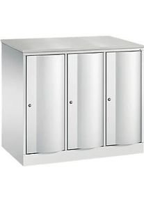 C+P Garderobenschrank Resisto, 3 Abteile, 3 F&auml;cher, B 1148 x T 640 x H 1077 mm, Lichtgrau