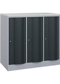 C+P Garderobenschrank Resisto, 3 Abteile, 3 F&auml;cher, B 1148 x T 640 x H 1077 mm, Weissalu/Anthrazitgrau