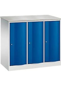 C+P Garderobenschrank Resisto, 3 Abteile, 3 F&auml;cher, B 1148 x T 540 x H 1077 mm, Lichtgrau/Enzianblau