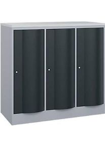 C+P Garderobenschrank Resisto, 3 Abteile, 3 F&auml;cher, B 1148 x T 540 x H 1077 mm, Weissalu/Anthrazitgrau