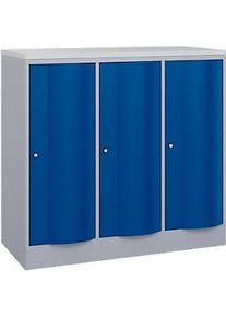 C+P Garderobenschrank Resisto, 3 Abteile, 3 F&auml;cher, B 1148 x T 540 x H 1077 mm, Weissalu/Enzianblau