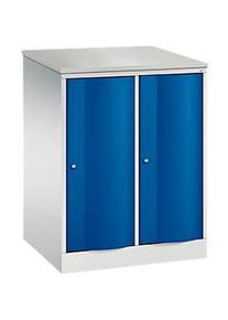 C+P Garderobenschrank Resisto, 2 Abteile, 2 F&auml;cher, B 772 x T 640 x H 1077 mm, Lichtgrau/Enzianblau