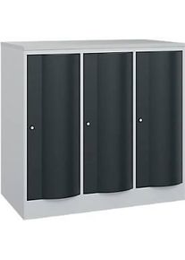 C+P Garderobenschrank Resisto, 3 Abteile, 3 F&auml;cher, B 1148 x T 640 x H 1077 mm, Lichtgrau/Anthrazitgrau