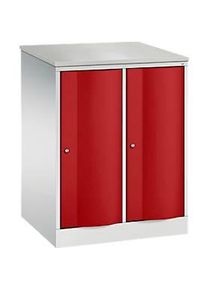 C+P Garderobenschrank Resisto, 2 Abteile, 2 F&auml;cher, B 772 x T 640 x H 1077 mm, Lichtgrau/Rubinrot
