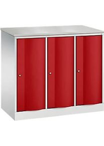 C+P Garderobenschrank Resisto, 3 Abteile, 3 F&auml;cher, B 1148 x T 540 x H 1077 mm, Lichtgrau/Rubinrot