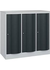 C+P Garderobenschrank Resisto, 3 Abteile, 3 F&auml;cher, B 1148 x T 540 x H 1077 mm, Lichtgrau/Anthrazitgrau