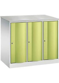 C+P Garderobenschrank Resisto, 3 Abteile, 3 F&auml;cher, B 1148 x T 640 x H 1077 mm, Lichtgrau/Clowngr&uuml;n