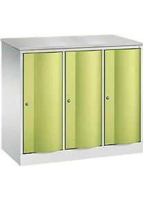 C+P Garderobenschrank Resisto, 3 Abteile, 3 F&auml;cher, B 1148 x T 540 x H 1077 mm, Lichtgrau/Clowngr&uuml;n