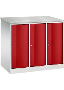 C+P Garderobenschrank Resisto, 3 Abteile, 3 F&auml;cher, B 1148 x T 640 x H 1077 mm, Lichtgrau/Rubinrot