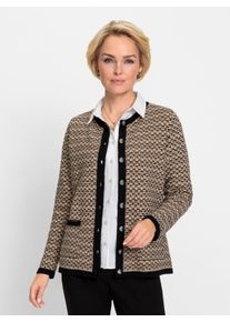 WITT Damen Strickjacke mit Strukturmuster, camel-schwarz-gemustert, Gr&ouml;&szlig;e 48, 50% Viskose, 28% Polyester, 22% Polyamid