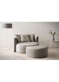 LeGer Home by Lena Gercke XXL-Sessel »Isalie, Rundsessel mit Hocker, Lesesessel, Loveseat, Big-Sessel«, (Set), trendige Stoffe, mit 3 Zierkissen, grosse Sitzfläche