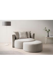 LeGer Home by Lena Gercke XXL-Sessel »Isalie, Rundsessel mit Hocker, Lesesessel, Loveseat, Big-Sessel«, (Set), trendige Stoffe, mit 3 Zierkissen, grosse Sitzfläche