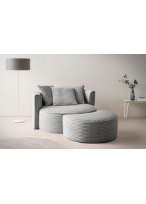 LeGer Home by Lena Gercke XXL-Sessel »Isalie, Rundsessel mit Hocker, Lesesessel, Loveseat, Big-Sessel«, (Set), trendige Stoffe, mit 3 Zierkissen, grosse Sitzfläche