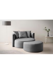 LeGer Home by Lena Gercke XXL-Sessel »Isalie, Rundsessel mit Hocker, Lesesessel, Loveseat, Big-Sessel«, (Set), trendige Stoffe, mit 3 Zierkissen, grosse Sitzfläche