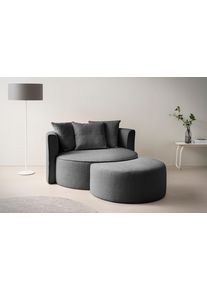 LeGer Home by Lena Gercke XXL-Sessel »Isalie, Rundsessel mit Hocker, Lesesessel, Loveseat, Big-Sessel«, (Set), trendige Stoffe, mit 3 Zierkissen, grosse Sitzfläche