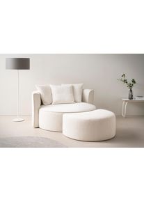 LeGer Home by Lena Gercke XXL-Sessel »Isalie, Rundsessel mit Hocker, Lesesessel, Loveseat, Big-Sessel«, (Set), trendige Stoffe, mit 3 Zierkissen, grosse Sitzfläche