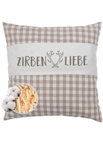 Herbalind Duftkissen »als Geschenk 30x30 in braun Dekokissen Zirbenliebe mit Reissverschluss«, (1 St.), 100% Zirbenholzflocken und Baumwolle Handmade in Germany