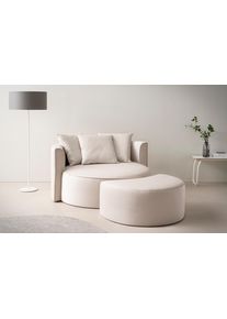 LeGer Home by Lena Gercke XXL-Sessel »Isalie, Rundsessel mit Hocker, Lesesessel, Loveseat, Big-Sessel«, (Set), trendige Stoffe, mit 3 Zierkissen, grosse Sitzfläche