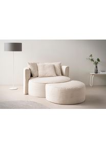 LeGer Home by Lena Gercke XXL-Sessel »Isalie, Rundsessel mit Hocker, Lesesessel, Loveseat, Big-Sessel«, (Set), trendige Stoffe, mit 3 Zierkissen, grosse Sitzfläche