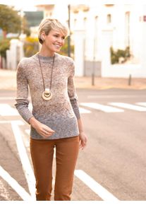 WITT Damen Langarm-Pullover mit Stehkragen, braun-sesam-meliert, Größe 40, 100% Polyacryl