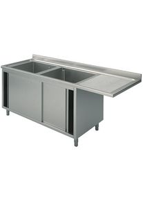 Mastro Spülschrank mit Schiebetüren für Einbau-Geschirrspüler, 2 Becken links, 1800x700 mm | Spülenschrank, GastroHeld