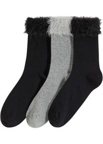 Socken mit Rippstruktur und Umschlagbündchen mit Bio-Baumwolle (3er Pack) in schwarz, Grösse 39-42, bonprix