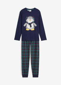 Pyjama mit Flanellhose und Bio-Baumwolle (2-tlg. Set) in blau, Grösse 116/122, bonprix