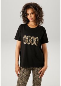 Aniston CASUAL T-Shirt, mit Glitzersteinchen verzierter Animal-Schriftzug