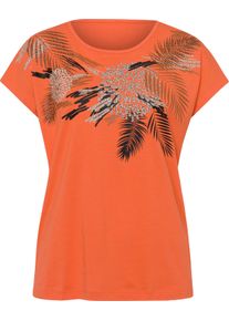 Damen Kurzarmshirt aus reiner Baumwolle orange-cognac