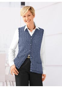WITT Damen Strickweste mit zweifarbigem Ajourmuster, dunkelblau-meliert, Größe 48, 100% Polyacryl