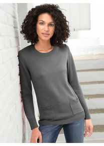 WITT Damen Rundhalspullover mit aufgesetzten Taschen, grau-meliert, Gr&ouml;&szlig;e 48, 50% Baumwolle, 50% Polyacryl