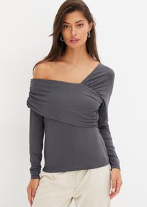 Shirt mit asymmetrischem Ausschnitt in grau, Grösse 52/54 (XXL), bonprix
