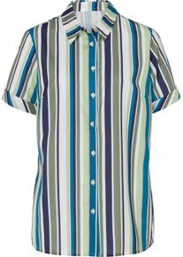 Damen Hemdbluse in Leinen-Optik marine-pistazie-gestreift