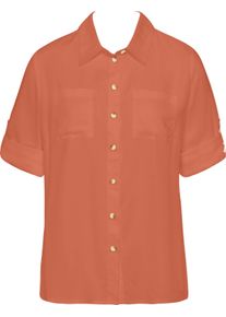 Damen Hemdbluse mit Kn&ouml;pfen in Horn-Optik papaya