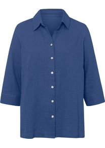 Damen Baumwollbluse in Musselin-Qualit&auml;t jeansblau