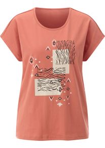 Damen Rundhalsshirt im Ethno-Stil papaya-schwarz-bedruckt