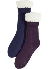 Haussocken mit Teddyfutter mit recyceltem Polyester (2er Pack) in blau, Grösse 35-38, bonprix