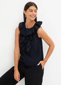 ärmellose Bluse mit Rüschen in schwarz, Grösse 44, bonprix