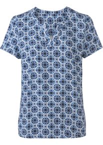 Damen Druckbluse in Schlupfform jeansblau-ecru-bedruckt