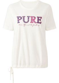Damen Kurzarmshirt mit Bindeband am Saum ecru-bedruckt