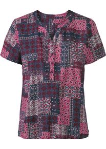 Damen Kurzarmbluse mit Patchwork-Druck erika-jeansblau-bedruckt