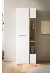 Inosign Vitrine »Salerno Hochschrank, Glasvitrine, Weiss mit Eiche Evoke Dekor, modern.«, Metallgriffe, ausreichend Stauraum, vielseitig einsetzbar, 72 cm breit