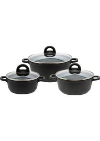 Elo Basic Topf-Set »Black«, Aluminiumguss, (Set, 10 tlg., 4 Töpfe, 3, Deckel, 2 Pfannen, 1 Paar Pfannenschoner)