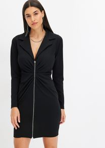 Minikleid aus strukturiertem Crêpe mit Reißverschluss in schwarz, Grösse 36/38 (S), bonprix