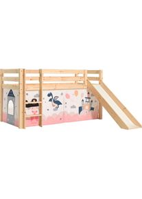 Vipack Spielbett »Pino«, Hochbett mit Textil-Set, inkl. Rolllattenrost, Leiter und Rutsche beige natur