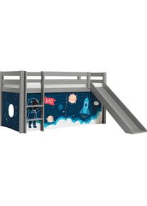 Vipack Spielbett »Pino«, Hochbett mit Textil-Set, inkl. Rolllattenrost, Leiter und Rutsche grau