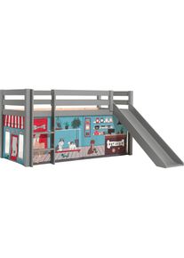 Vipack Spielbett »Pino«, Hochbett mit Textil-Set, inkl. Rolllattenrost, Leiter und Rutsche grau